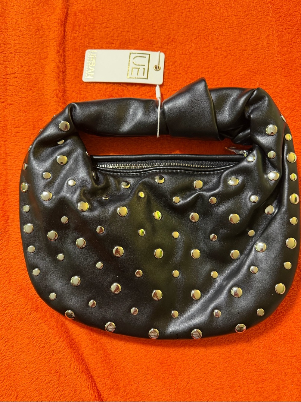 Urban Expressions Black Studded Hobo Shoulder Bag Vegan Leather NWT 26625ST